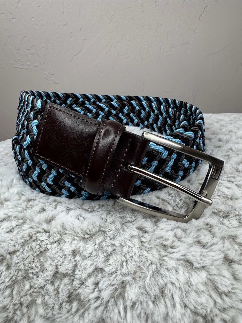 PGA Tour Woven Stretch Belt in Black, Grey and Light Blue Large 38/40